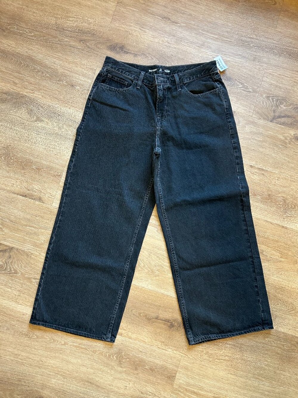 NWT Old Navy Wow Baggy Wide Leg Jeans Mid Rise Size 12 SHORT Black